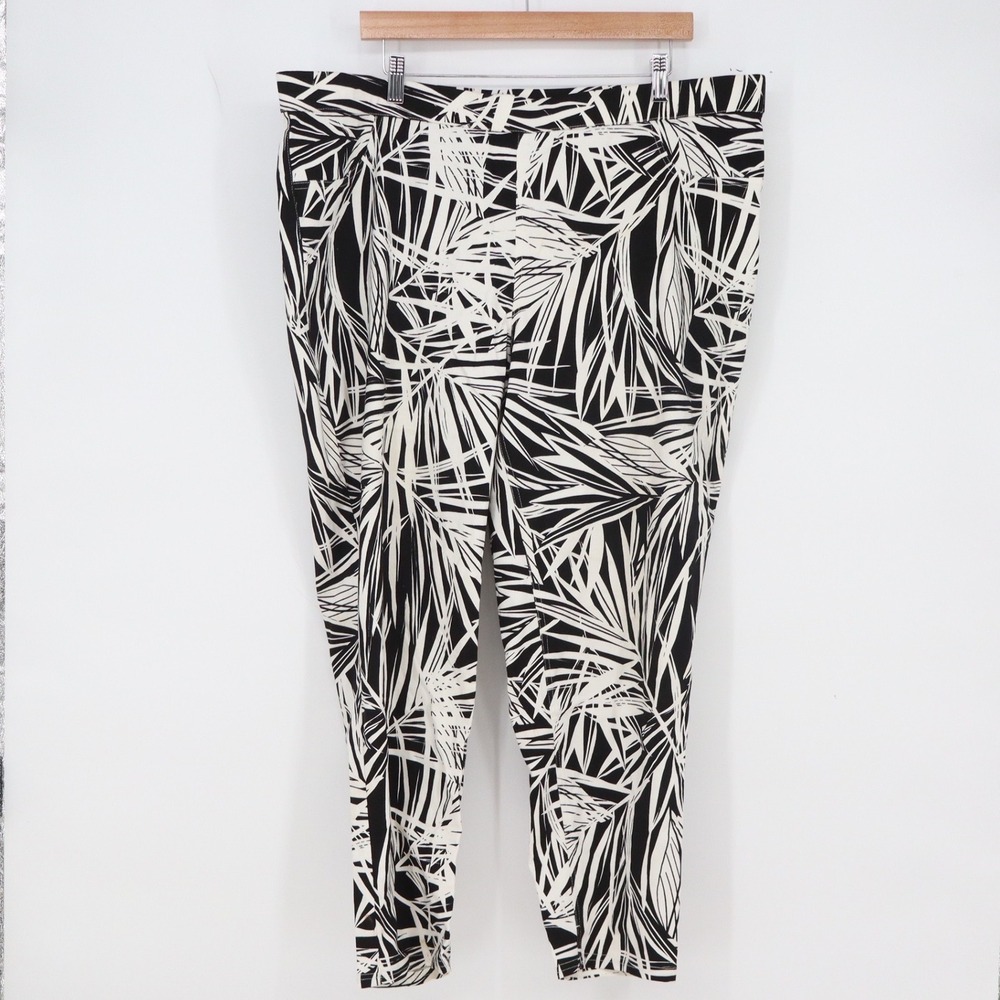 Lifestyle Attitude Pants Womens 20W Palm Leaf Print Black White Tapered